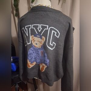 Grayson Threads Charcoal Bear Knit Sweater L